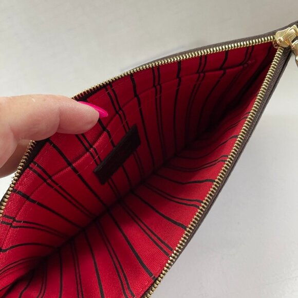 Louis Vuitton Damier Ebene Canvas Neverfull Pouch Red Interior (116630-1) - Picture 5 of 7